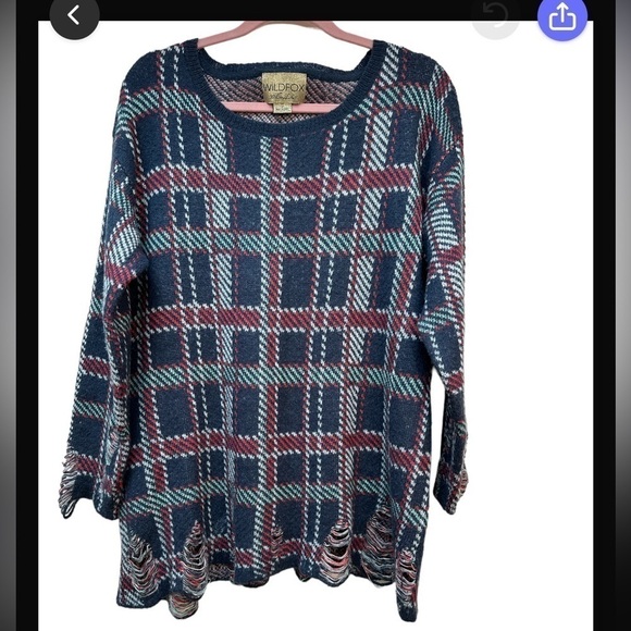 WILDFOX Whitelabel All-over Plaid Lenon Woolblend Oversized Sweater Distressed - Picture 3 of 11